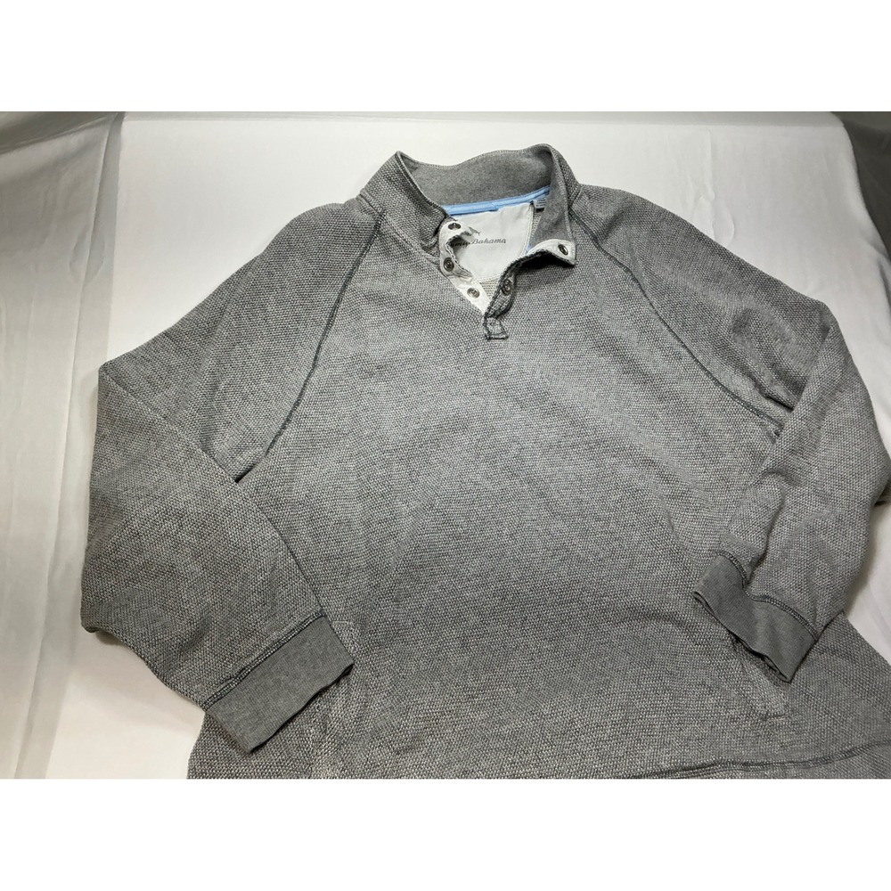 Tommy Bahama Pullover Sweatshirt Henley Button‎ Up Gray Mens 1XL/1XG